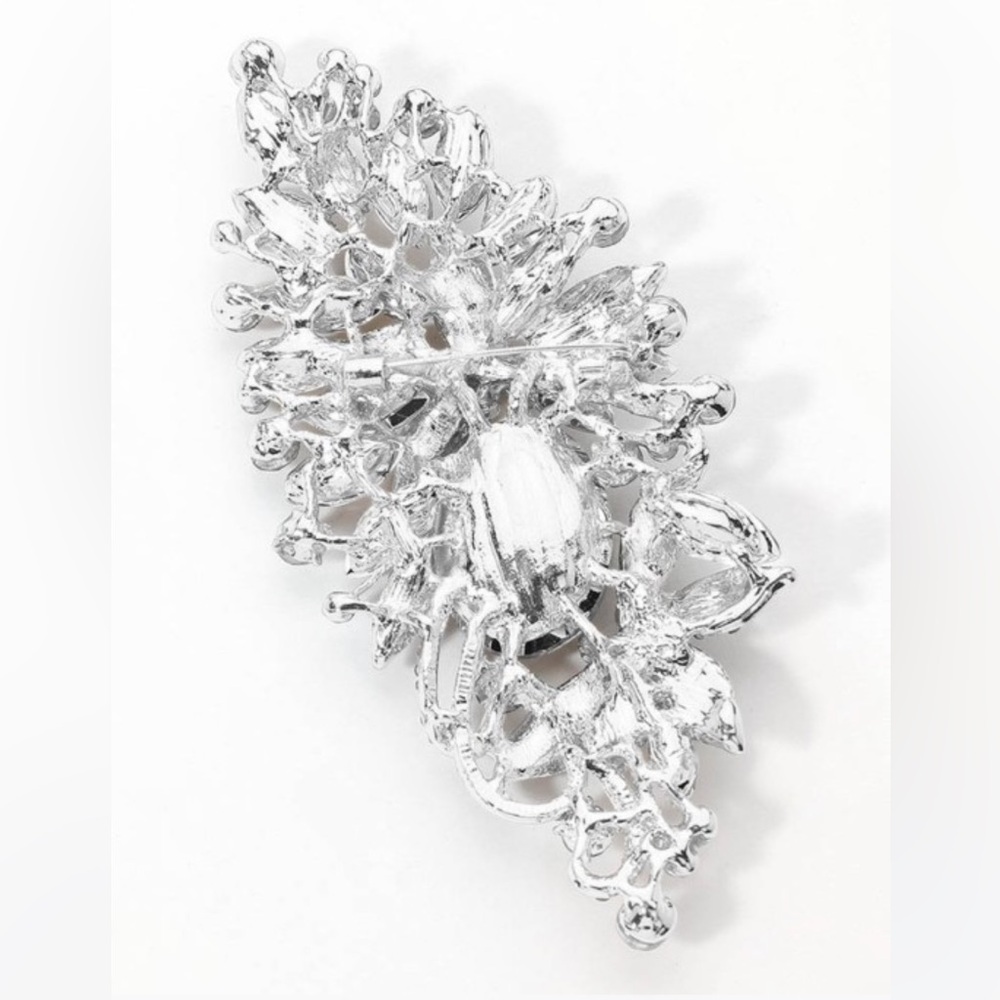 Floral Crystal Rhinestone Brooch / Pendant 2”x4.5” - Picture 2 of 2